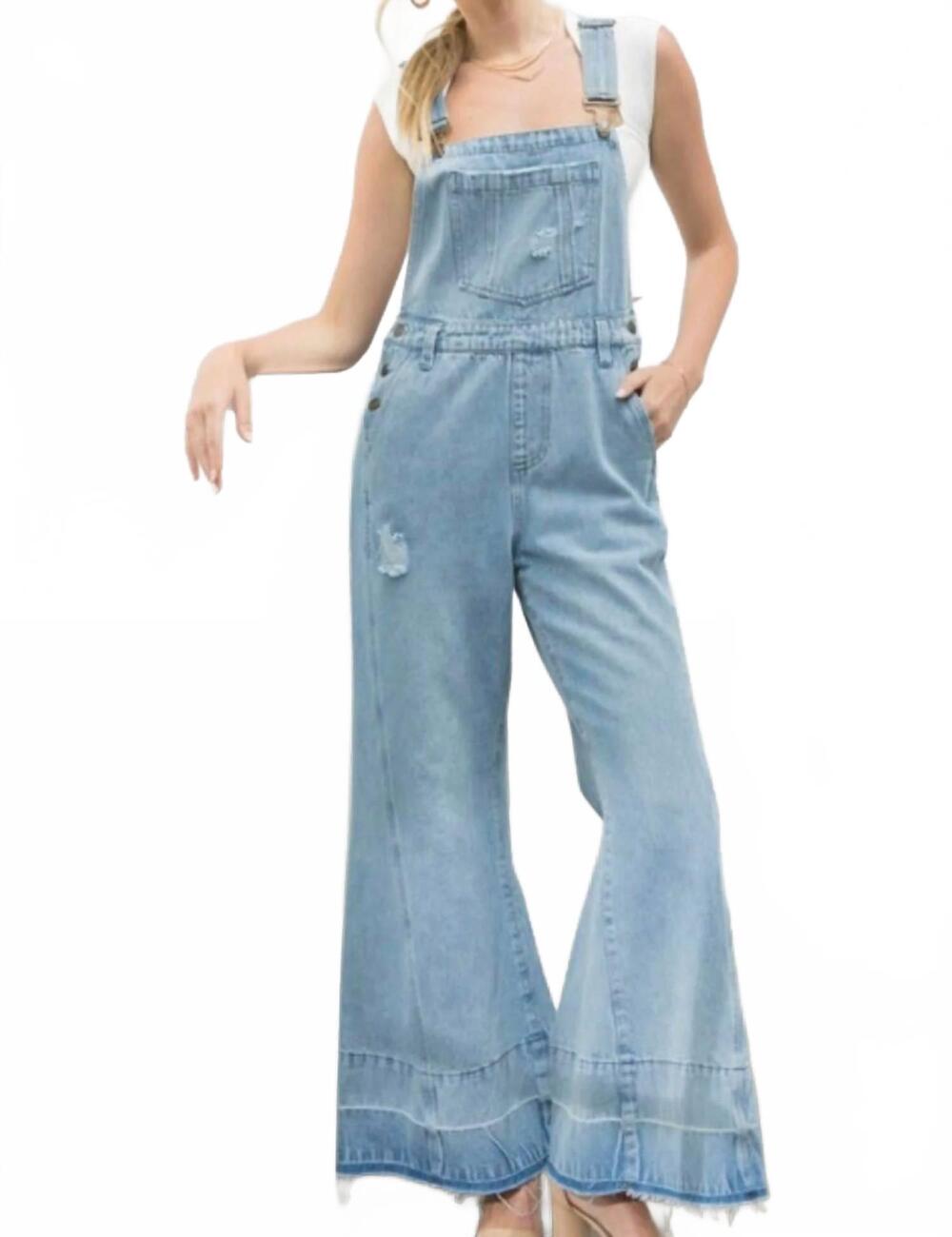 NEW 1 THE WOMAN wide leg flare overalls in blue